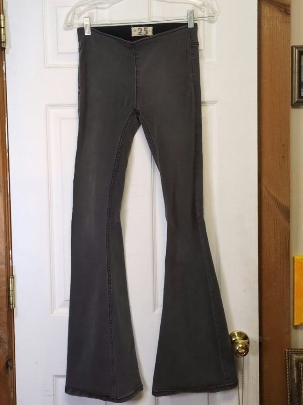 Free People We The Free Penny Pull On Flare Jeans Charcoal Black Stretch Size 25